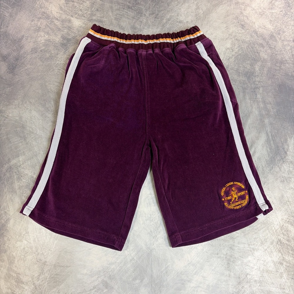 Vintage FUBU Sport Shorts Boys L(16-18) Purple Velour Striped Streetwear Y2K 90s